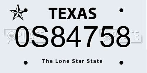 0S84758 Texas License Plate