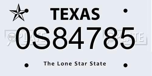 0S84785 Texas License Plate