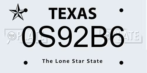 0S92B6 Texas License Plate