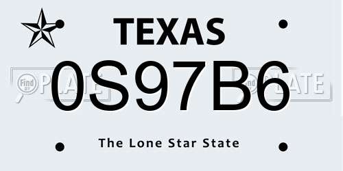 0S97B6 Texas License Plate