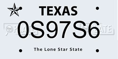 0S97S6 Texas License Plate