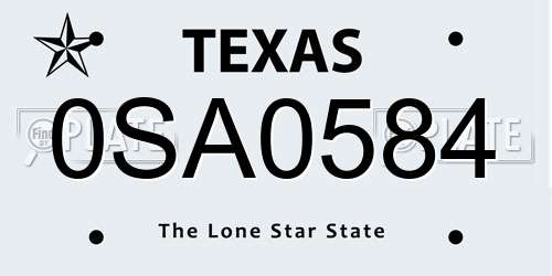 0SA0584 Texas License Plate