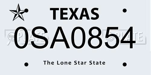 0SA0854 Texas License Plate