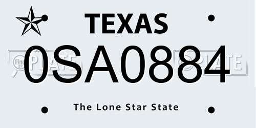 0SA0884 Texas License Plate