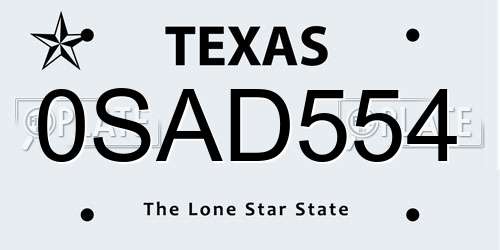 0SAD554 Texas License Plate