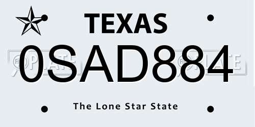 0SAD884 Texas License Plate
