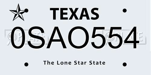0SAO554 Texas License Plate