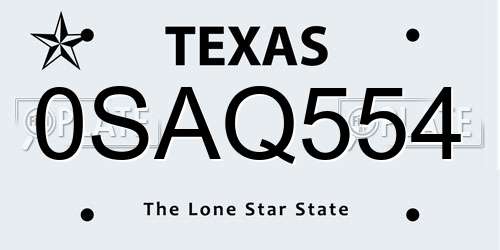 0SAQ554 Texas License Plate