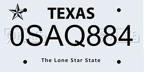 0SAQ884 Texas License Plate