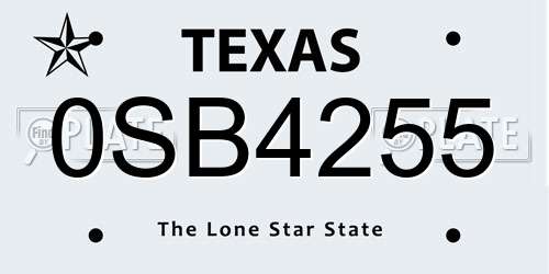 0SB4255 Texas License Plate