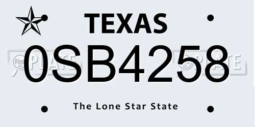 0SB4258 Texas License Plate
