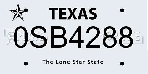 0SB4288 Texas License Plate