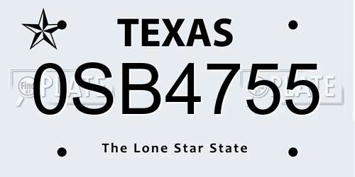 0SB4755 Texas License Plate