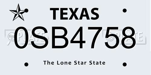 0SB4758 Texas License Plate