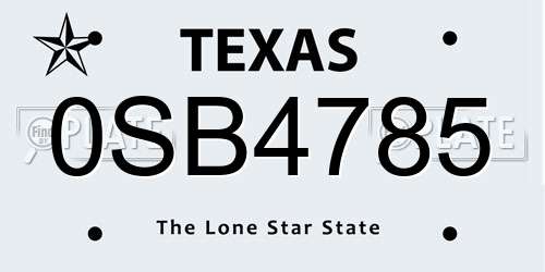 0SB4785 Texas License Plate