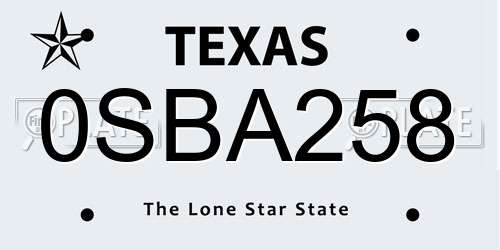 0SBA258 Texas License Plate