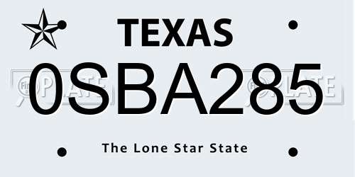 0SBA285 Texas License Plate