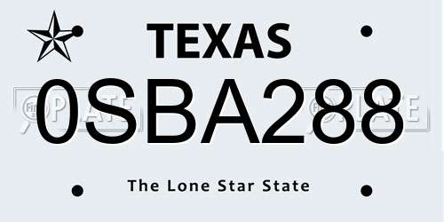 0SBA288 Texas License Plate