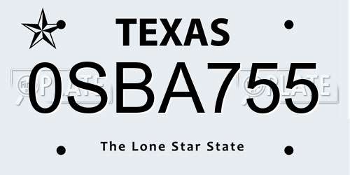 0SBA755 Texas License Plate