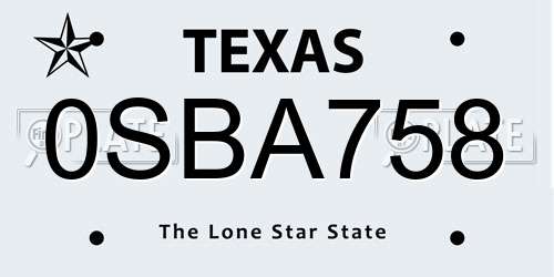 0SBA758 Texas License Plate