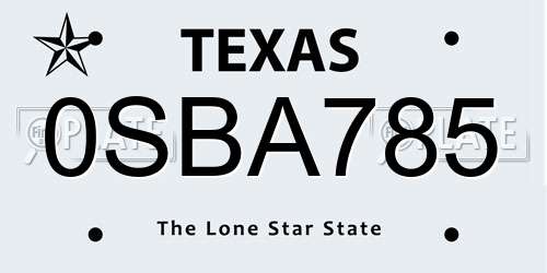 0SBA785 Texas License Plate