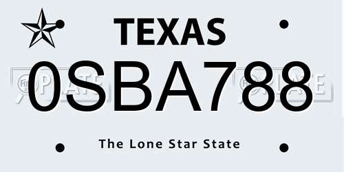 0SBA788 Texas License Plate
