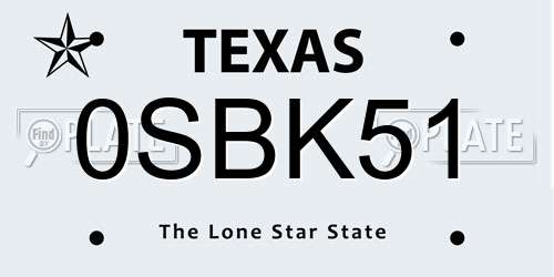 0SBK51 Texas License Plate