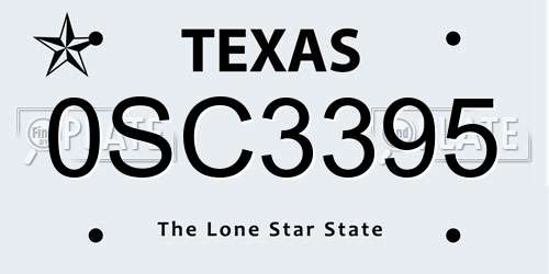 0SC3395 Texas License Plate