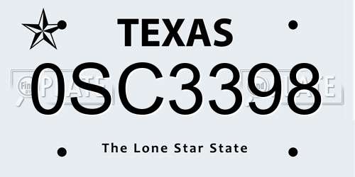 0SC3398 Texas License Plate