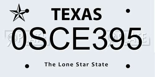 0SCE395 Texas License Plate