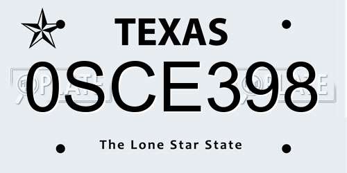 0SCE398 Texas License Plate