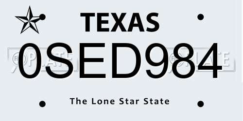 0SED984 Texas License Plate
