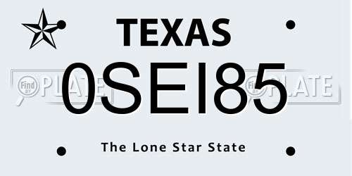 0SEI85 Texas License Plate