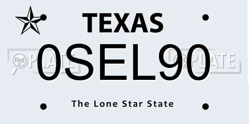 0SEL90 Texas License Plate