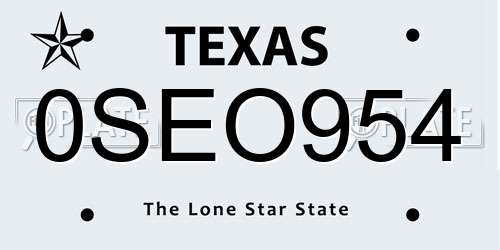 0SEO954 Texas License Plate