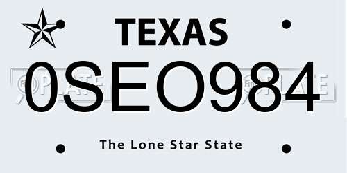 0SEO984 Texas License Plate