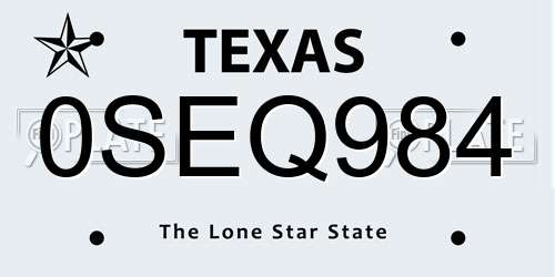 0SEQ984 Texas License Plate