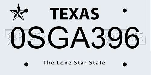 0SGA396 Texas License Plate