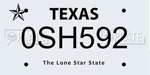 0SH592 Texas License Plate
