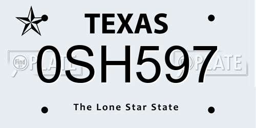 0SH597 Texas License Plate