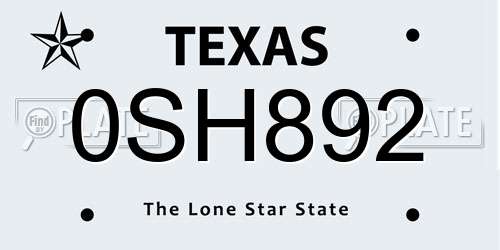 0SH892 Texas License Plate