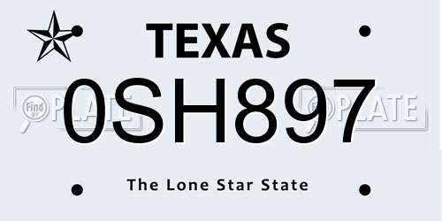 0SH897 Texas License Plate