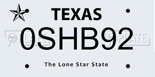 0SHB92 Texas License Plate