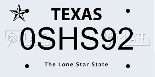 0SHS92 Texas License Plate