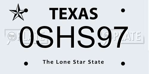 0SHS97 Texas License Plate