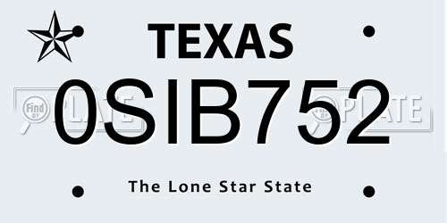 0SIB752 Texas License Plate
