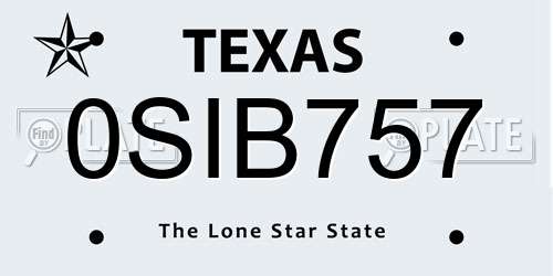 0SIB757 Texas License Plate