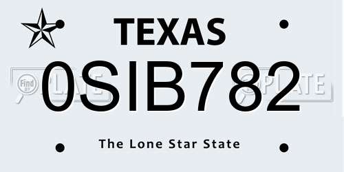 0SIB782 Texas License Plate