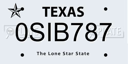 0SIB787 Texas License Plate