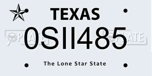 0SII485 Texas License Plate